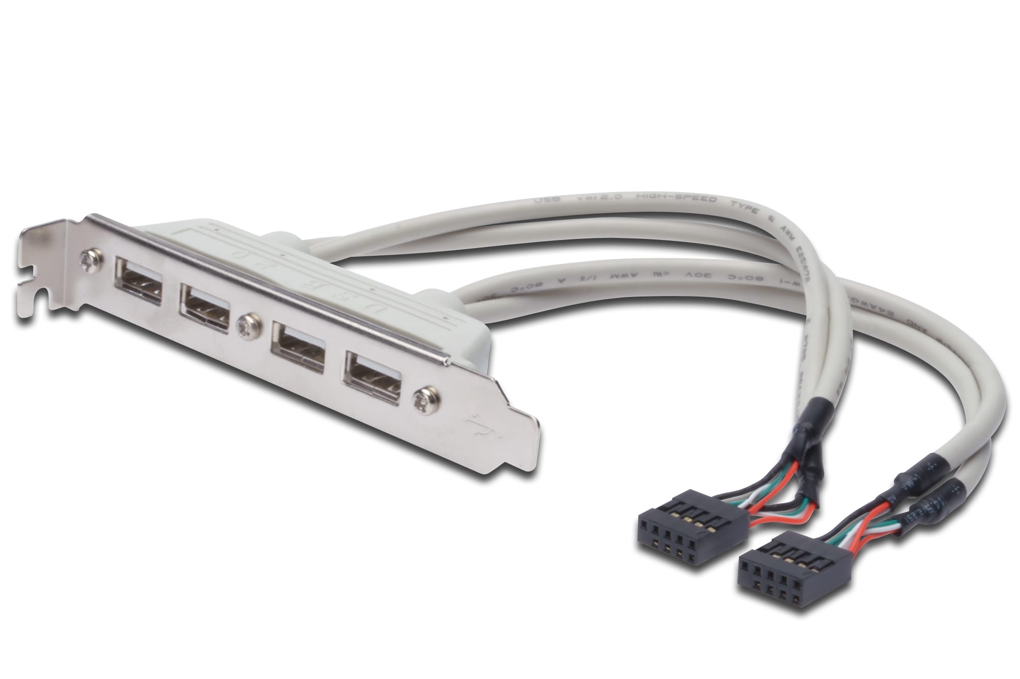 DIGITUS USB Slotblechkabel, 4x Typ A - 2x10pin IDC Bu/Bu, 0.25m beige