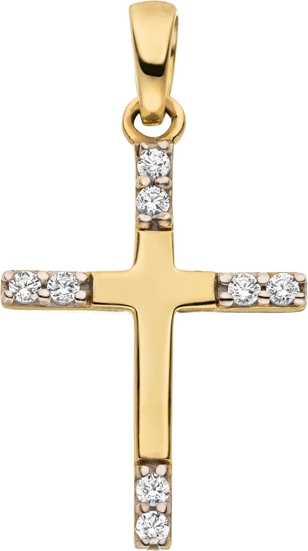 Kreuzanhänger JOBO "Anhänger Kreuz Goldkreuz 17 mm", gold (gelbgold 333, weiß), Schmuckanhänger, Damen, Gelbgold 333, 8 Karat 333 Gold mit 8 Zirkonia