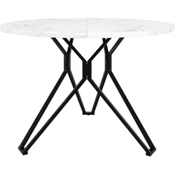 OKWISH Esstisch MDF Schwarz 100x100x76 cm mit Metallgestell, runde Tischplatte in Marmor-Optik, verstellbare Füße