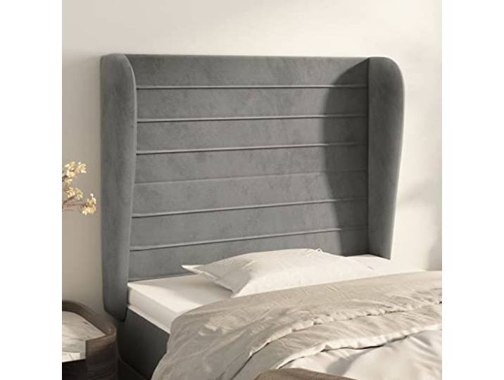KTHLBRH Hellgraues Ohr-Kopfteil aus weichem Samt, 83 x 23 x 118/128 cm, mit stabilen Holzbeinen und verstellbarer Höhe für Rückenstütze, klassisches Design, elegant, Kopfteil