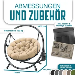 Kesser, Hängesessel, Hängesessel Hängestuhl mit Kissen und Seitentaschen (150 kg)