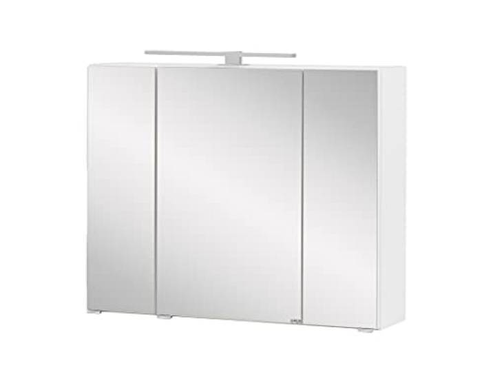Kornel Toilettenschrank, 80 cm, 3 Türen & LED-Beleuchtung – Weiß