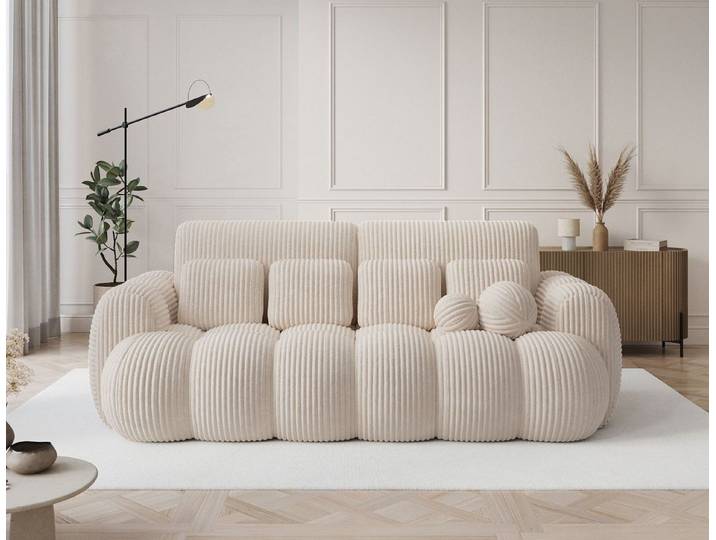 Lukas Möbel Schlafsofa Sofa Kitty mit Bettkasten in Bubble-Design, Schlafsofa mit Bettkasten, sechs Zierkissen und in Bubble-Look
