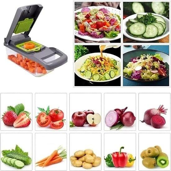 Multifunctionele mandoline groentesnijder met 4 messen in grijs en roestvrij staal