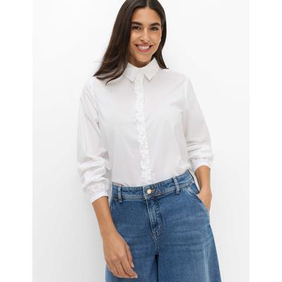 Klassische Bluse BRAX "Style VIC FRILL", Damen, Gr. 38, weiß, Web, 100% Baumwolle, Blusen Bluse, Rüschen: Hemdbluse aus reiner Baumwolle