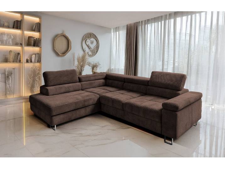 Goldstoff Ecksofa mit Schlaffunktion, Cord Couch für Wohnzimmer - Cord Ecksofa, Cord Sofa VOYAGE 2 Teile, Großer Bettkasten
