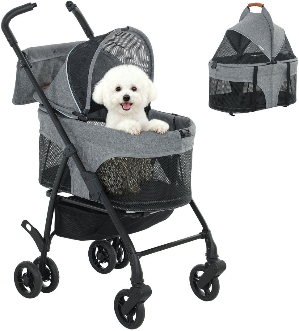 PawHut Pet Stroller Foldable Detachable Carrier for Small Dogs Cats Grey Grey, Black 101cm H X 69cm W X 47cm D