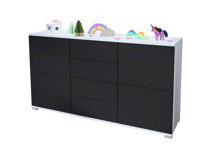 Vladon Sideboard Rova Schwarz matt, 138.5x75.5x35 cm, Kleinmöbel, Kommoden, Sideboards