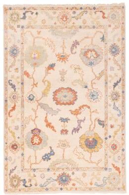ECARPETGALLERY Hand-knotted Modern Oushak Ivory Wool Rug - 6'0 x 8'11