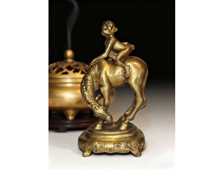 Ornements chinois anciens en laiton, animaux du zodiaque, cheval et singe, décoration de la maison, salon, bureau, ornements de bureau