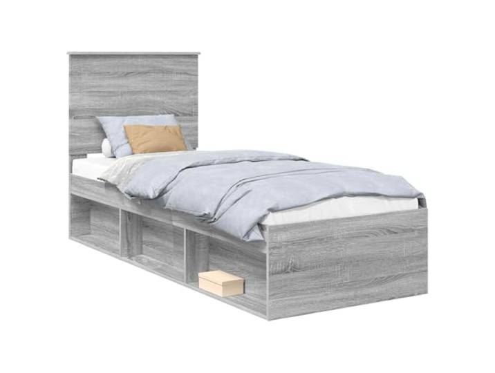 PUGYNBK Bettrahmen mit Kopfteil, Grau, Sonoma, 75 x 190 cm Massives Kiefernholz, feste Bretter, minimalistisches Design, einfache Pflege