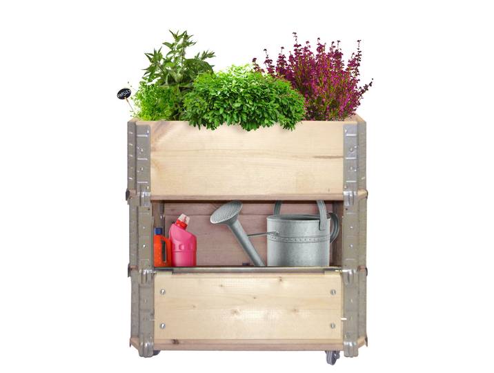 Hochbeet aus Holz mit Metall Scharnieren, Kräuterbox mit 4 Rollen, 60 x 40 x 68 cm