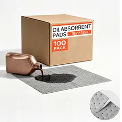 VEVOR 100 Stk. Ölsaugtücher 410x460mm Auffangmatten für Öl & Wasserbasis, Universelle Saugmatten zum Reinigen für Lager Werkstatt Garage Fabrik, 3-Lagige Polypropylen-Struktur, Saugstark, mit Box