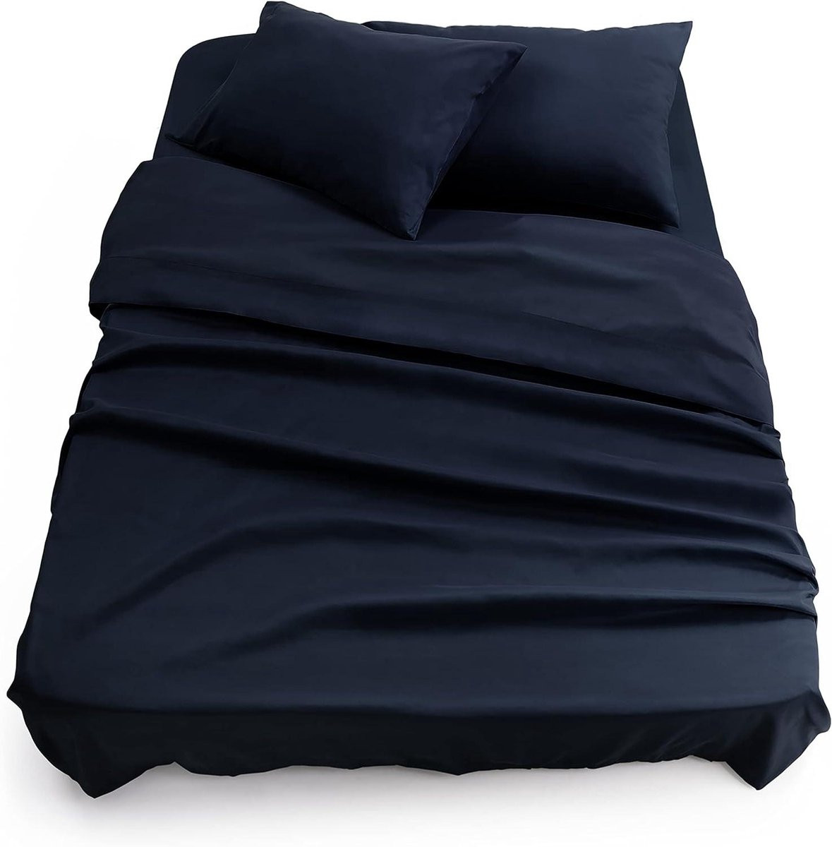 Donkerblauw Bedlaken Set met Laken en Kussensloop, Kreuk- en Pluisvrij