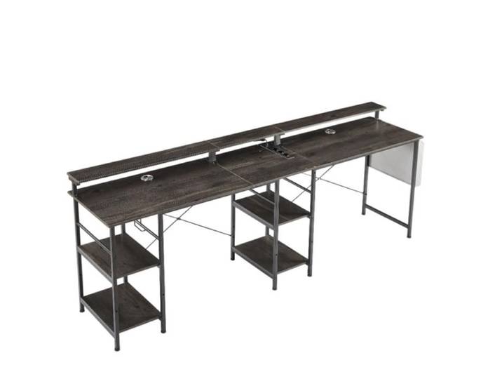 Bureau d'ordinateur bureau de jeu bureau d'angle en L avec prises électriques et bande LED bureau de jeu avec support gris