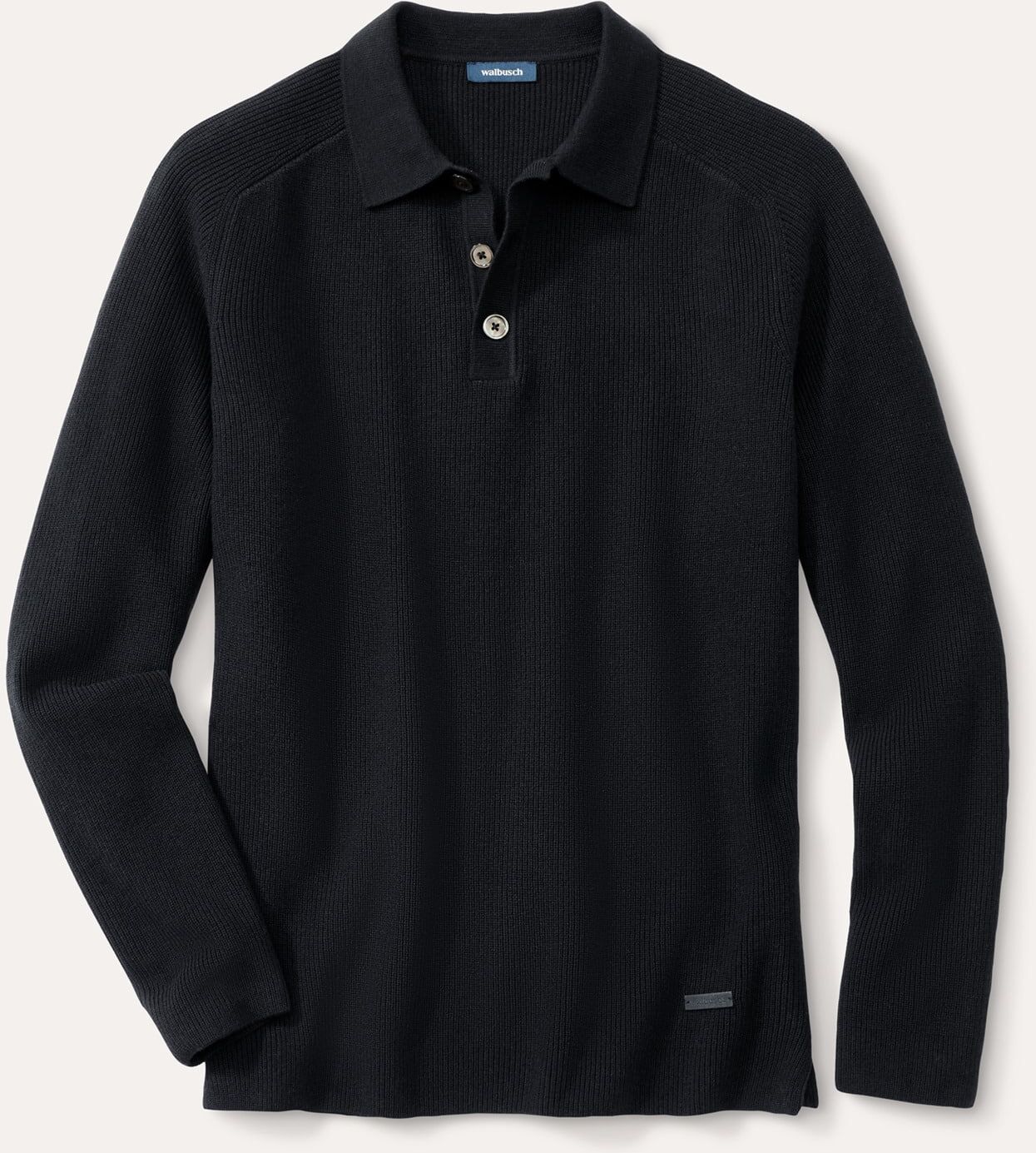 Walbusch Patentstrick-Polopullover, , Farbe Schwarz, 50, klimatisierender Wollmix echte Perlmuttknöpfe Herren