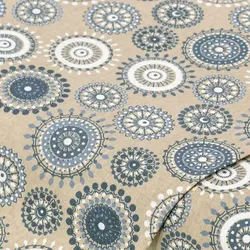 Baumwollstoff Ethno-Kreise "Mona", natur/jeansblau