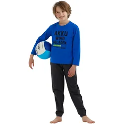 Pyjama BUFFALO, Jungen, Gr. 122/128, grau (blau, anthrazit), Jersey, Obermaterial: 100% Baumwolle, bedruckt, Basic, bequem lang, Rundhals, abgesteppte Kante, Homewear-Sets Pyjama, Schlafanzug mit Spruch Akku wird geladen