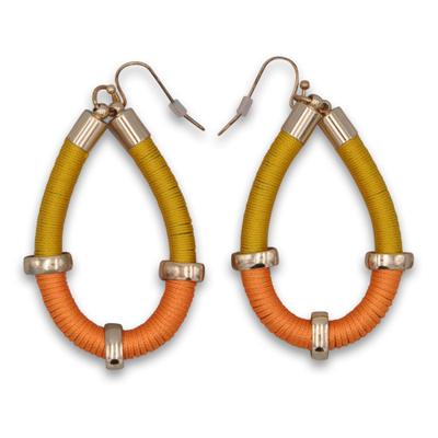 Paar Ohrhänger STEUER "Metall Textil gelb Orange", Damen, Gr. one-size, Messing, bunt (mehrfarbig), Ohrringe