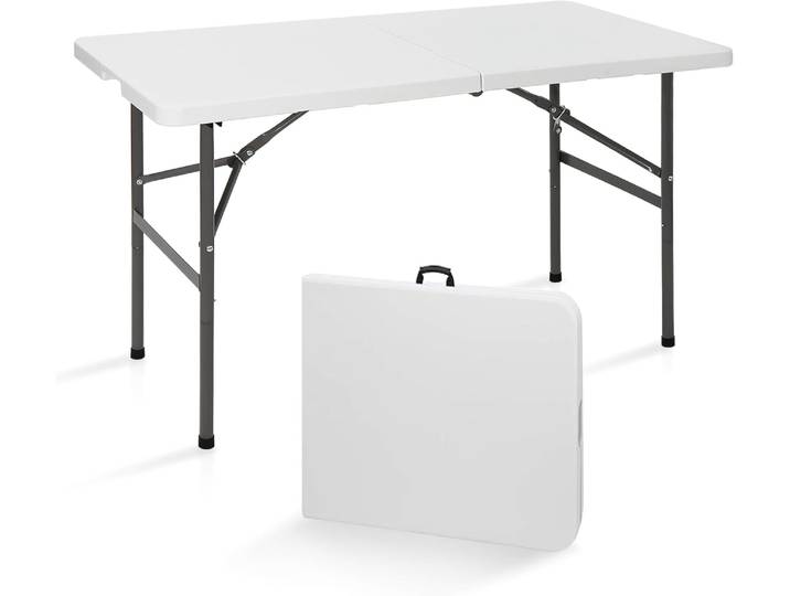 Table pliante portative, petite table de barbecue de camping de fête de pique-nique pliable en deux robuste d'intérieur et d'extérieur avec poignée de transport