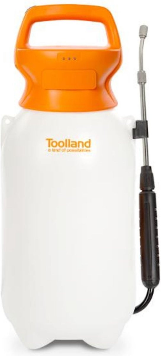 Toolland Elektrische drukspuit 8L met oplaadbare lithium accu, telescopische lans en verstelbare sproeikop, wit/oranje/zwart