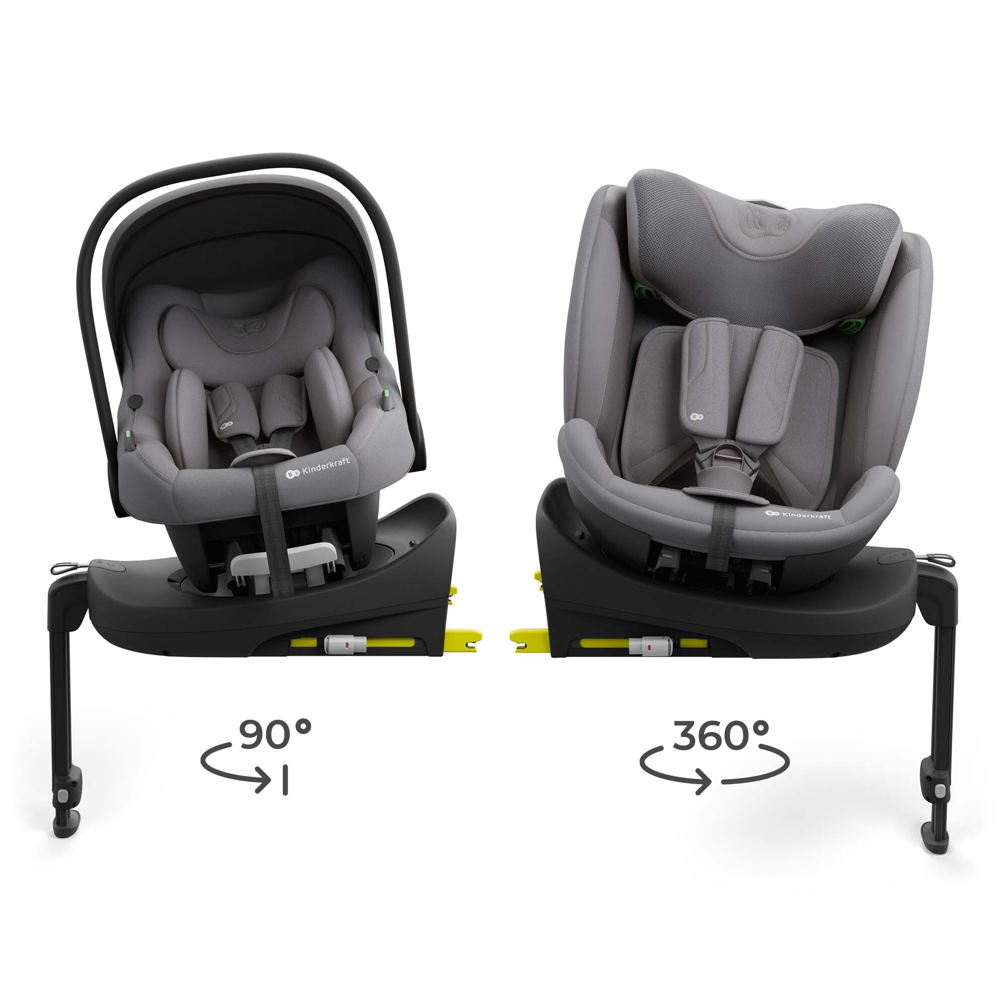 Kinderkraft ENDURA SAFE Modular System - Babyschale & Kindersitz 2in1 mit drehbarer ISOFIX-Basis, i-Size, Grau