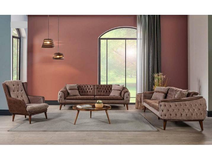 JVmoebel Polstergarnitur Braune Chesterfield Sofagarnitur mit luxuriösem Design, Made in Europa