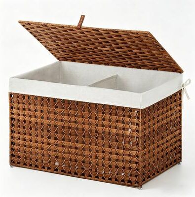 Garvee Storage Basket with Lid, 17.2 Gallon(65L) Small Wicker Blanket Storage Basket with Handles, Foldable