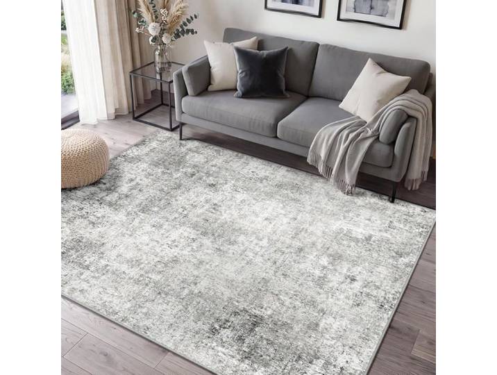 Tapis de Salon Lavable en Machine 120x180 cm Gris/Blanc Tapis Salon Tapis Chambre Abstrait Moderne Antidérapant Cuisine