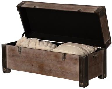 Vintiquewise Wooden Storage Trunk Bench with Black Metal Accents Rustic Blanket & Linen Chest Decorative Organizer Entryway