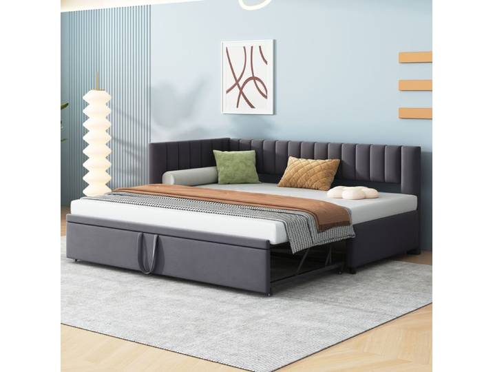 Canapé-lit gigogne - Multifonctionnel en forme de L - Lit gigogne 90/180x200 cm - Velours doux - Design peu encombrant