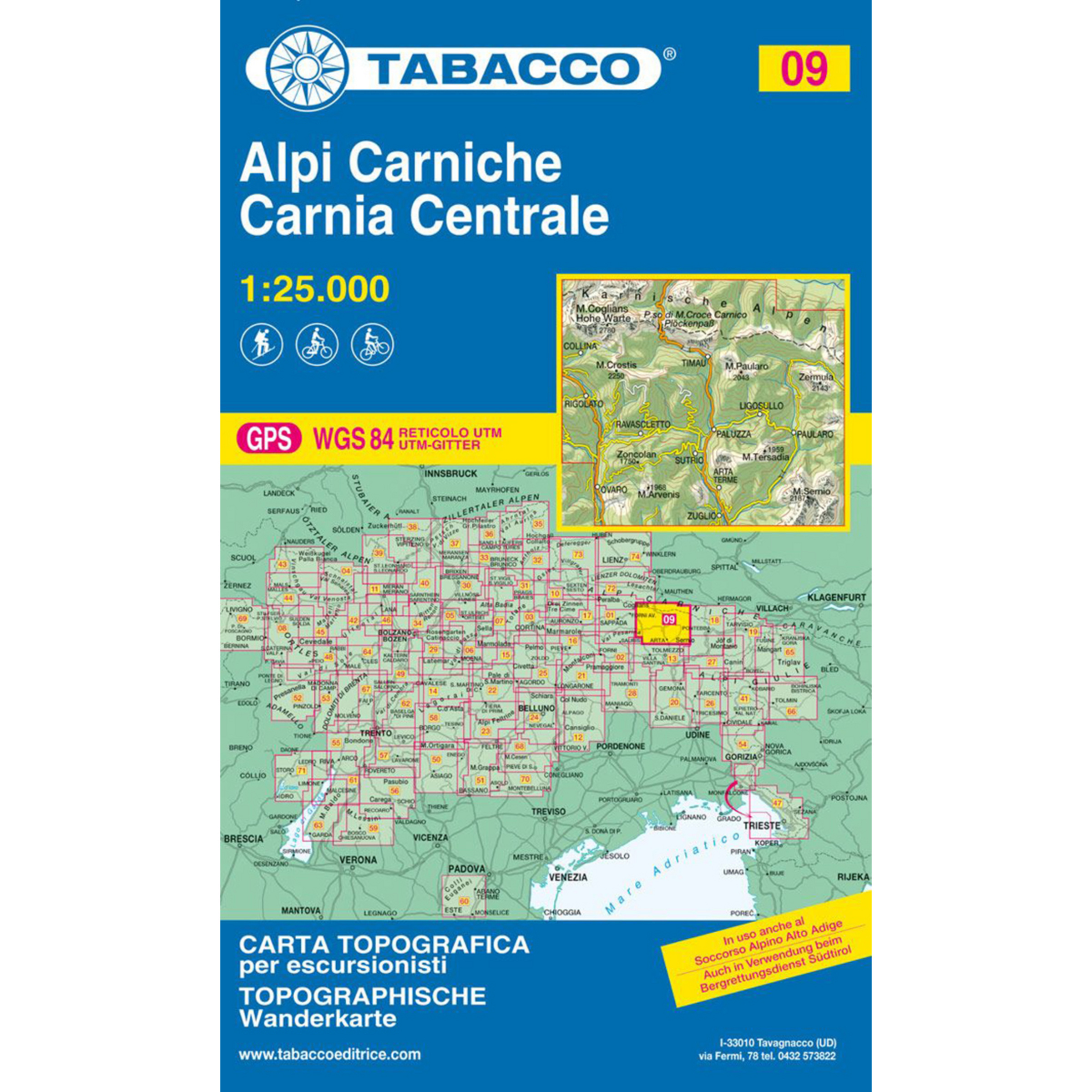 Tabacco Alpi Carniche - Carnia Centrale 09 Wanderkarte Topografische Karten