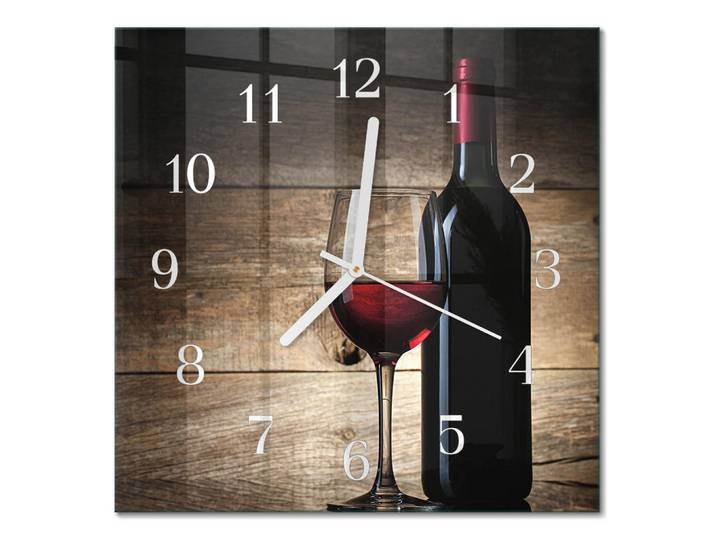 Tulup Wanduhr 30x30 cm - Wein, Rot, Glas, Quadratisch, 30x30x0.4 cm, Dekoration, Uhren, Wanduhren