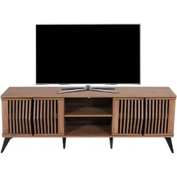 TV-Rack HWC-M45, Fernsehtisch Lowboard Schrank, 3D-Design Staufächer 55x166x41cm, braun