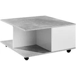 WOHNLING WL6.065 Design Couchtisch Zementgrau/Weiß 70 cm x 70 cm x 36 cm