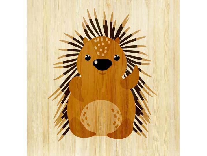 Babywanddeko Ida Igel, Braun, Holz, Birke, 50x50x3 cm, Babymöbel, Kinderzimmer-Deko, Babyzimmer Wanddeko