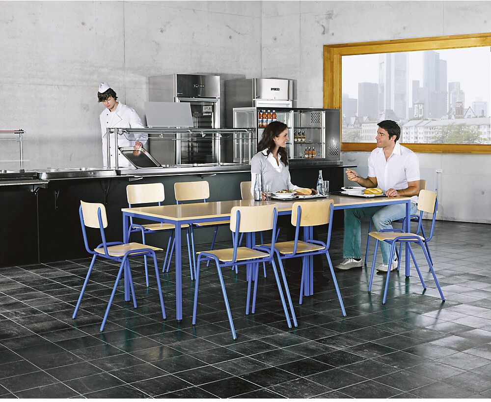 Mehrzweck-Sitzgruppe, 1 Tisch, 4 Stühle, Tischplatte lichtgrau, Gestell graubraun eurokraft basic