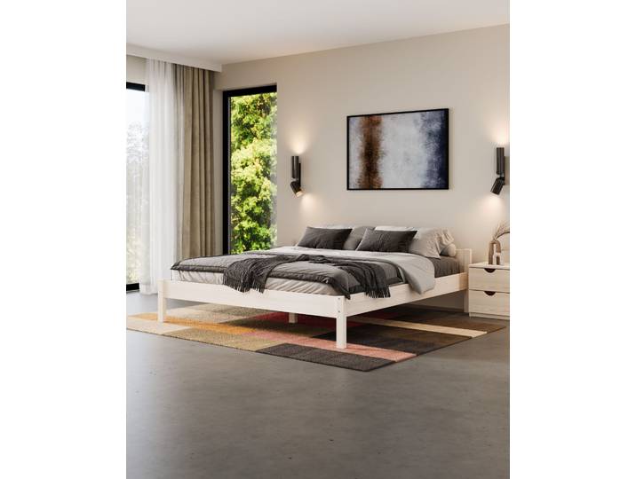 Naturwohnen Massivholzbett 180x200cm Natürlich Weiß lasiert Serie Theo Design und Handwerk perfekt vereint mit bioola® colour veredelt