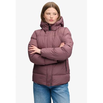 Steppjacke SUPERDRY "HOODED 5 BAFFLE SPORTS PUFFER", Damen, Gr. S, grape shake lila, Steppware, Obermaterial: 100% Polyester, unifarben, relaxed fit normal, Jacken Steppjacke, Kunstfaser, relaxed fit