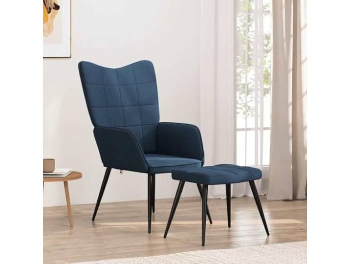 HEFZGDB Relaxsessel mit Hocker Blau Stoff Moderner Quadrat-Design Sessel mit Polsterung und Stahlrahmen für Wohnzimmer und Esszimmer Bequem und Stabil