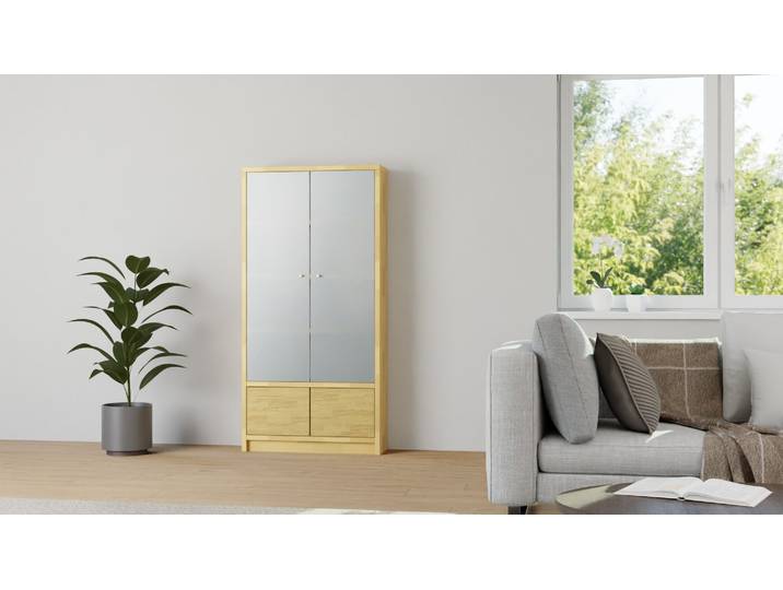 Vitrine mit Flügeltüren - Vitrinenschrank mit vielen Optionen Buche Natur geölt