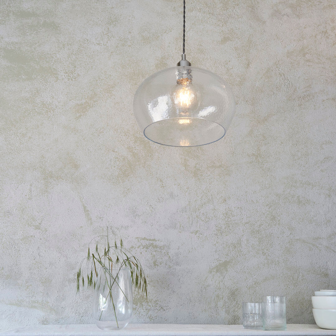 House of Hampton Hovey 1 - Light Dome Pendant Clear Hammered Glass;Bright Nickel Plate 18.5cm H X 31cm W
