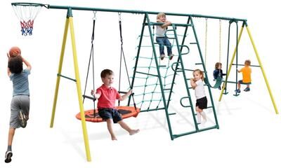Outdoor Metal Multicolor Swing Set with Safety Belt for Backyard