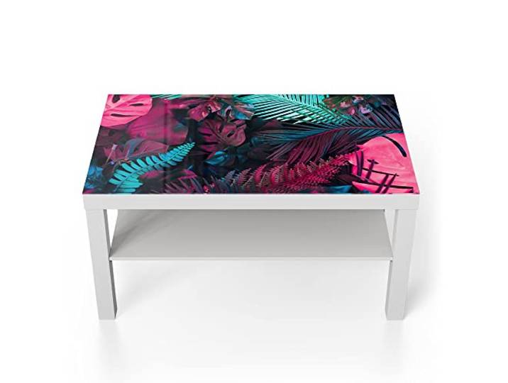 DEQORI Glastisch weiß groß 90x50 cm Motiv Gefärbtes Blattwerk ausgefallener Beistelltisch aus Glas Hochglanz Couchtisch fürs Wohnzimmer moderner Couch Tisch mit Design