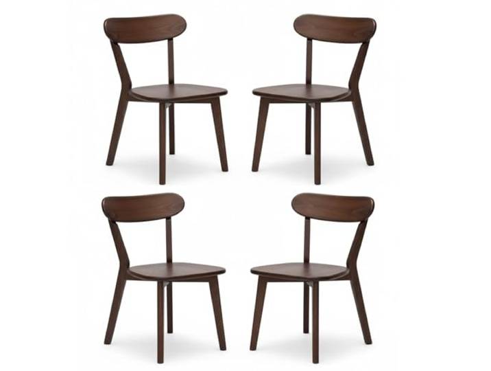 Esszimmerstühle aus Holz, Eiche, 2er-/4er-Set, Küchenstuhl aus 100% Massivholz mit abgerundeten Kanten und gebogener Rückenlehne, perfekt für Café, Restaurant Walnut,4 Piece