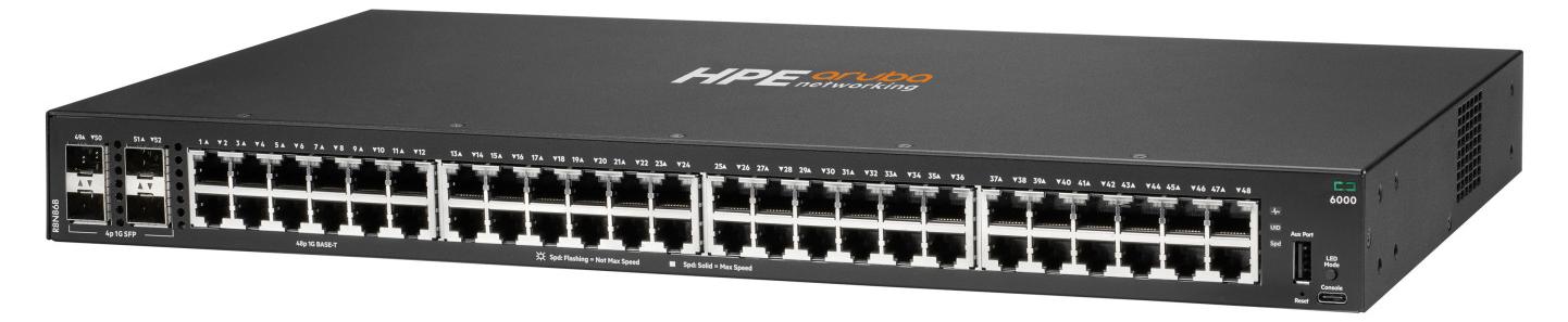 HPE Aruba Networking Networking CX6000 48p 10M/100M/1G 4p SFP 1G Switch, Managed, L2/L3, Gigabit Ethernet (10/100/1000), Rack-Einbau, 1U