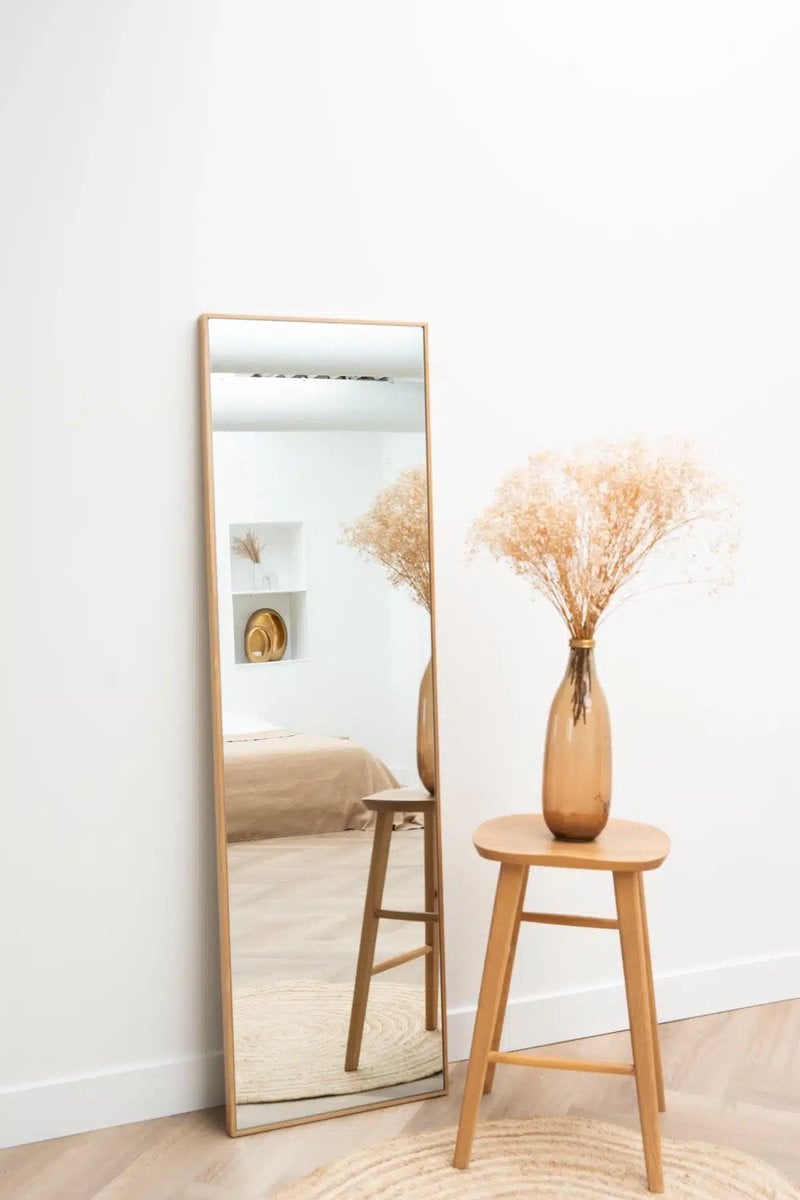 Nordic Style Scandinavische Rechthoekige Spiegel - Naturel Eikenhout - Wandmontage