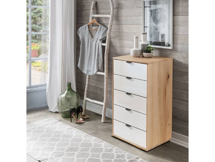 Kommode mit 5 Schubladen 40cm Braun/Weiß/Weiß Eiche