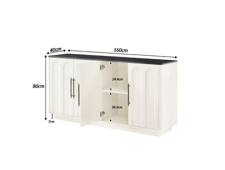 VUENOR Buffet 160 cm blanc et noir – 4 portes soft-close anti-basculement