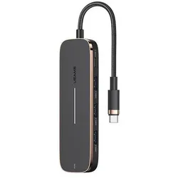 Usams Adapter HUB 3xUSB + USB-C + HDMI czarnyblack SJ578HUB01 US-SJ578 (USB-C, 5 Ports), Dockingstation + USB Hub, Schwarz